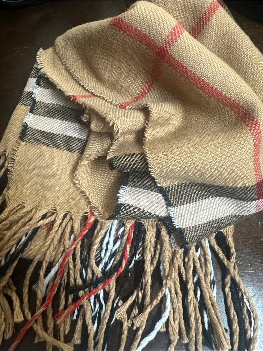 Classic Tan Plaid Fringe Scarf